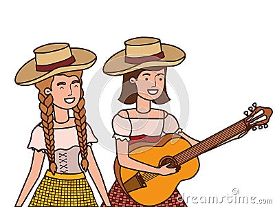 Farmers women with musical instrument Vector Illustration