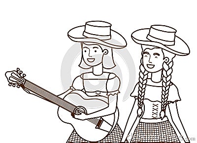 Farmers women with musical instrument Vector Illustration