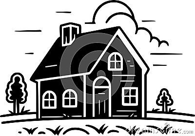 Farmhouse - black and white isolated icon - vector illustration Vector Illustration