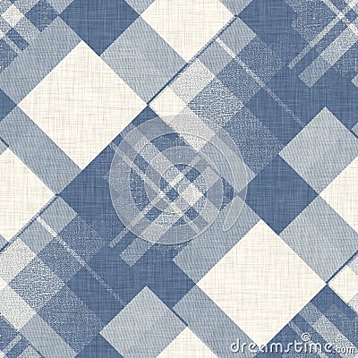 Farmhouse blue plaid seamless pattern. Vintage style twill all over print for tweed wallpaper design. Stock Photo