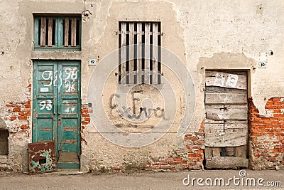 Farmhouse farm ancient house decay seniority doors windows bricks panorama landscape vision Italy Italian Stock Photo