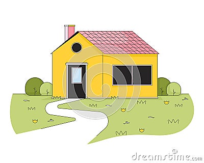 Farmhouse green grass line cartoon flat illustration Vector Illustration