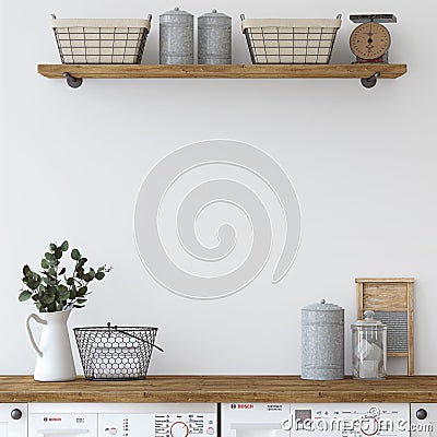 Farmhouse laundry. Interior mockup. 3d render Stock Photo