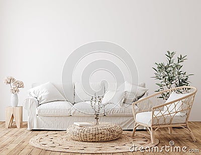 Farmhouse living room interior background,wall mockup Stock Photo