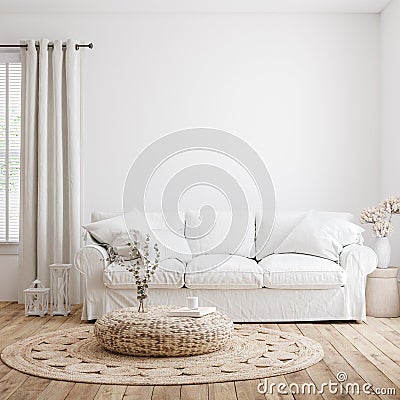 Farmhouse living room interior background,wall mockup Stock Photo