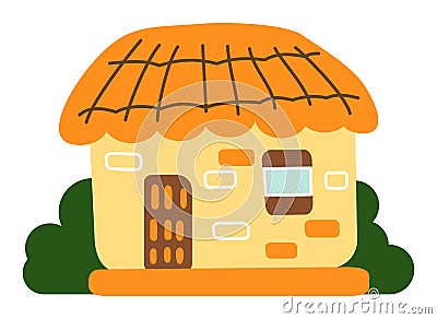 Farmhouse, thatched house, traditional building of jeju island, Seongeup folk village symbol Vector Illustration