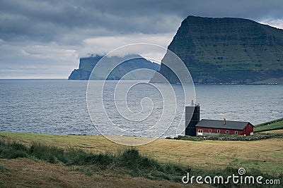 Farmhouse at Trollanes village on the island of Kalsoy, Faroe Islands Editorial Stock Photo