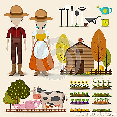 Farming agriculture and cattle icon collectrion set consists of Vector Illustration