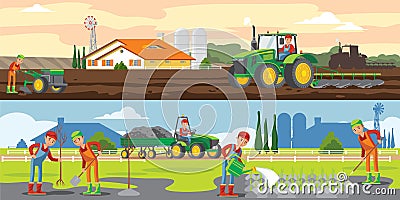 Farming And Agriculture Horizontal Banners Vector Illustration