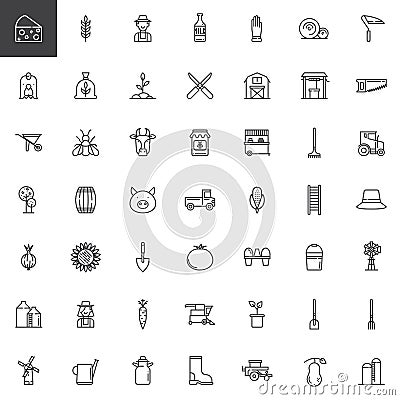 Farming and agriculture line icons set Vector Illustration