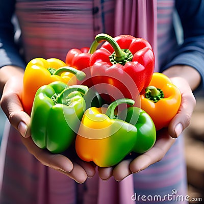 Farming Bell Pepper Bounty: Farmer's Hands Stock Photo