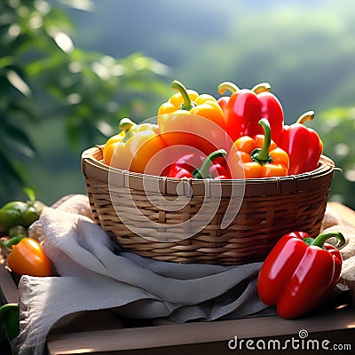 Farming Bell Pepper Bounty: harvested healty bell peppers AI generative art Stock Photo