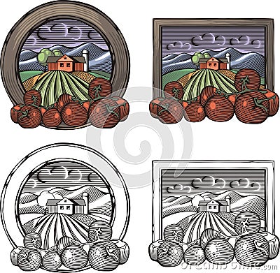 Farming and Countrylife Vector Illustration Set in Woodcut Style Vector Illustration