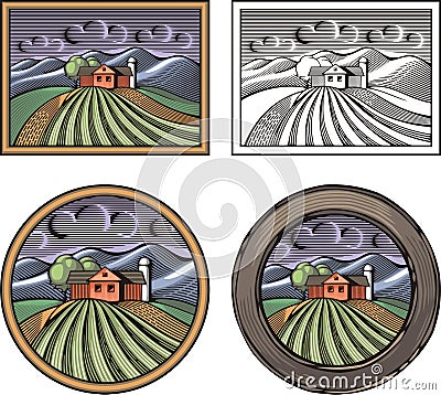 Farming and Countrylife Vector Illustration Set in Woodcut Style Vector Illustration