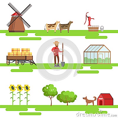 Farming Elements In Geometric Style Set Of Illustrations Vector Illustration