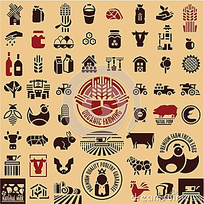 Farming equipment icons set. Stock Photo