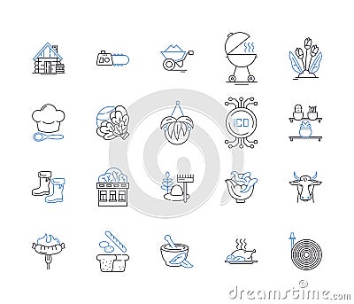 Farming factory outline icons collection. Farming, Factory, Agriculture, Crop, Cultivation, Grower, Harvester vector and Vector Illustration