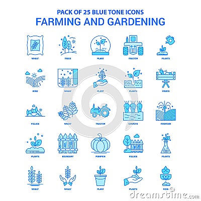 Farming and Gardening Blue Tone Icon Pack - 25 Icon Sets Vector Illustration