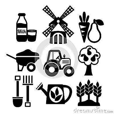 Farming harvesting and agriculture icons set Vector Illustration