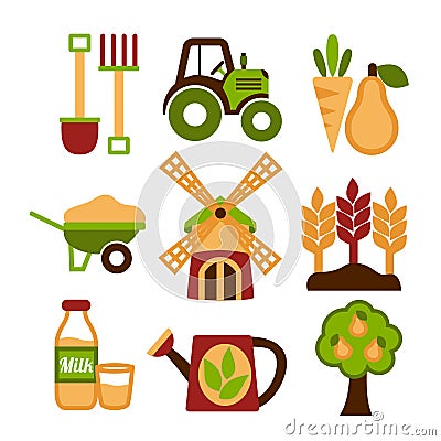 Farming Harvesting and Agriculture Icons Set Vector Illustration