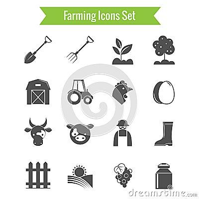 Farming Harvesting and Agriculture Icons Set Vector Illustration