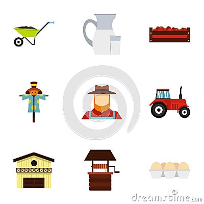 Farming icons set, flat style Vector Illustration