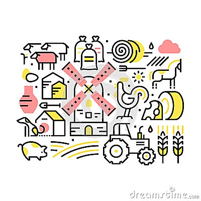 Farming life and agriculture collage Vector Illustration