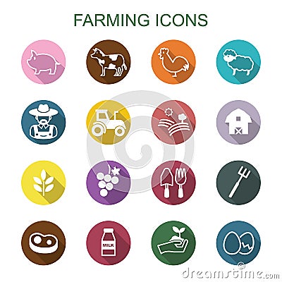 Farming long shadow icons Vector Illustration