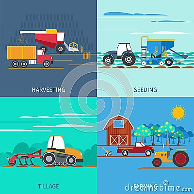 Farming Machines Icons Set Vector Illustration