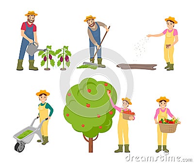 Farming Man and Woman Set Vector Illustration Vector Illustration