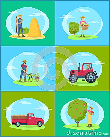 Farming Man and Woman Set Vector Illustration Vector Illustration