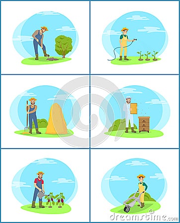 Farming Person Digging Land Vector Illustration Vector Illustration