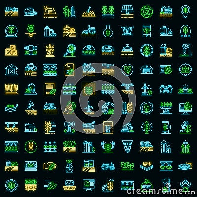 Farming robot icons set vector neon Stock Photo