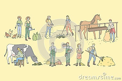 Farming, rural life, husbandry agriculture set concept Vector Illustration