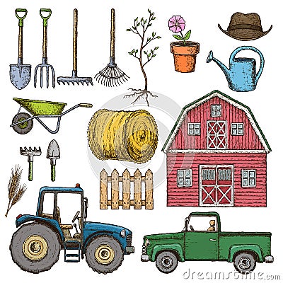 Farming sketch icons Vector Illustration