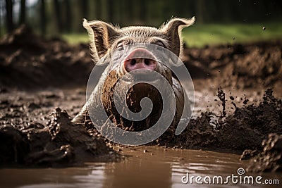 Farming swine domestic mud hog pork snout agriculture animal cute mammal pig nature Stock Photo