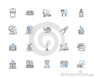 Farming village line icons collection. Wheat, Cattle, Dairy, Corn, Orchard, Vineyard, Sunflower vector and linear Vector Illustration