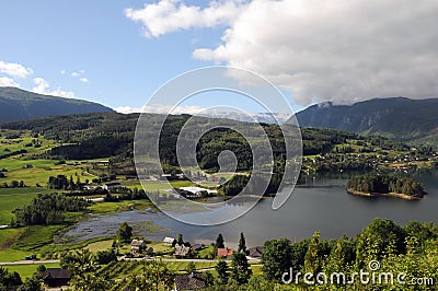 Farmland around Hardangerfjord, Norway Stock Photo