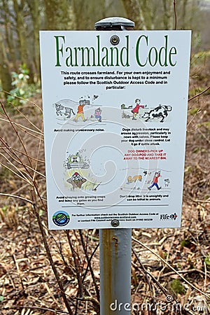 Farmland code sign in Scotland, UK with advice and illustrations Cartoon Illustration