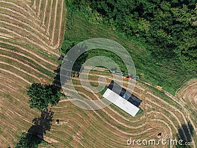 Farmland and haystack overlook by DJI mavic mini Stock Photo
