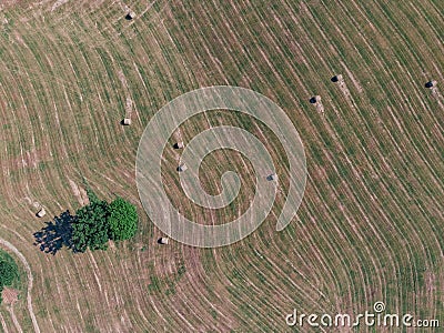 Farmland and haystack overlook by DJI mavic mini Stock Photo