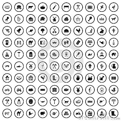 100 farmlands icons set, simple style Vector Illustration