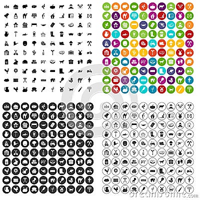 100 farmlands icons set vector variant Vector Illustration