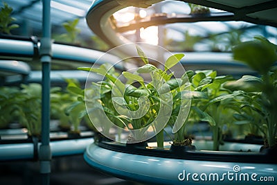 Farmlands modern smart farming embraces hydroponics, nurturing organic vegetables and nature Stock Photo