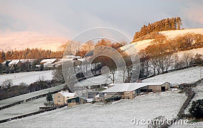 Farms in snow Stock Photo