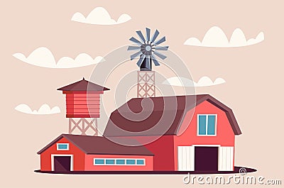 Farmyard buildings flat vector illustration Vector Illustration