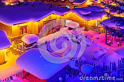 The farmyards with thick snow at night Stock Photo