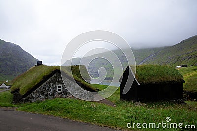 Faroe Islands, Saksun grass houses Stock Photo