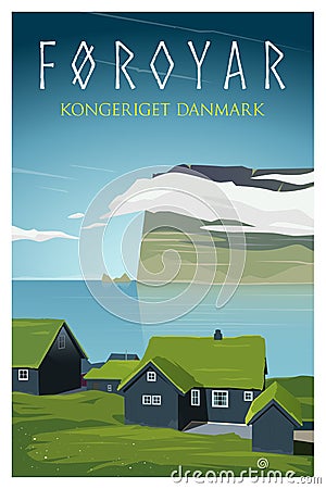 Faroe Islands. Vector travel poster. Vector Illustration