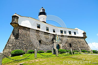 Farol da Barra Barra Lighthouse in Salvador, Bahia, Brazil. Editorial Stock Photo